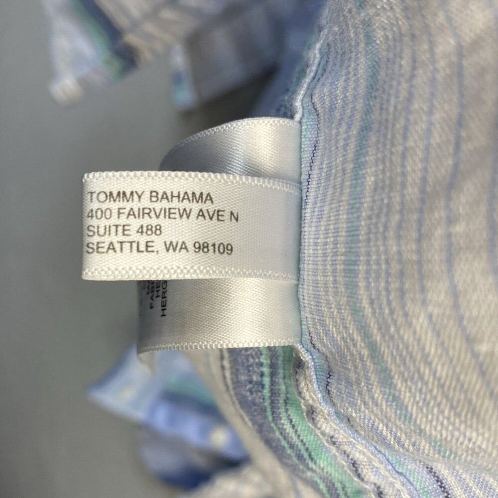 Tommy Bahama Shirt Mens XXL Light Blue Striped‎ Button Up Linen Blend Sorona 2XL - Picture 11 of 14